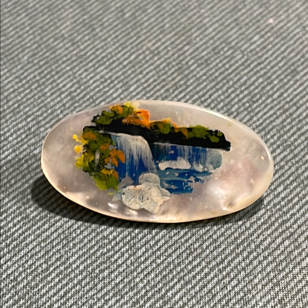 Vintage, hand painted, pearl brooch